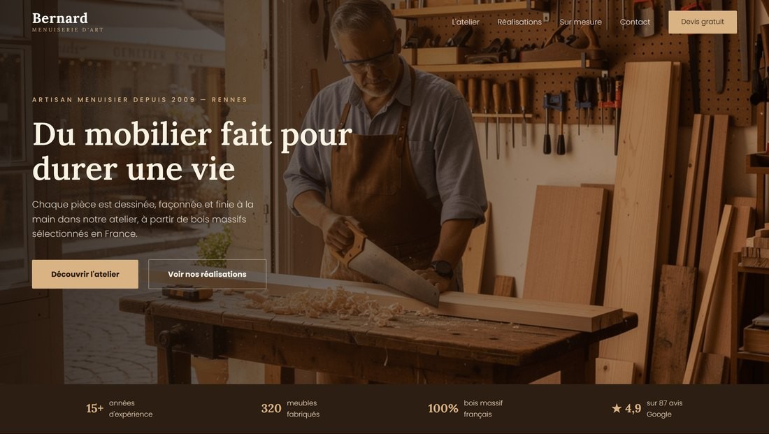 Page d'accueil du site Menuiserie Bernard